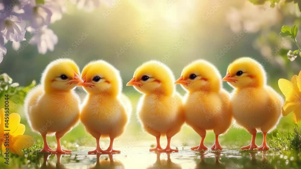 Fluffy Baby Chicks Walking in a Sunlit Farmyard Fluffy Baby Chicks Walking in a Sunlit Farmyard