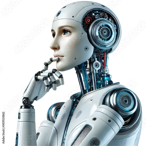 ai robot thinking, side view isolated on white background