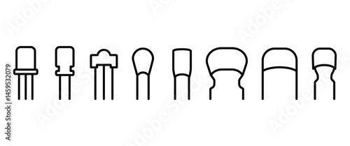 Electronic components line icons set. Linear style symbols of electronic components icons. This set includes electronic components icons in transparent background in vector. Icon set. Editable stroke.