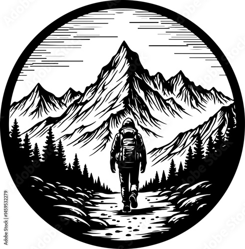 Solo Hiker in the Mountains – Wilderness Adventure Artwork