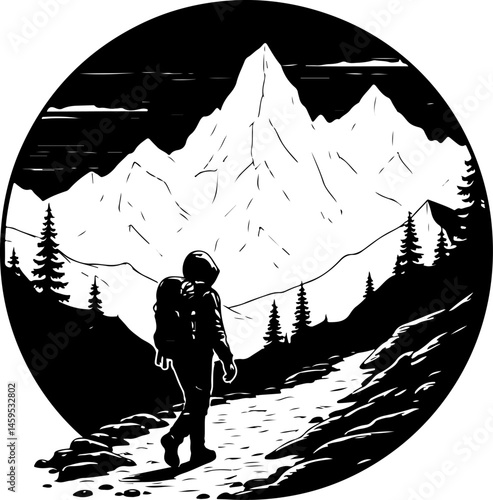 Solo Hiker in the Mountains – Wilderness Adventure Artwork