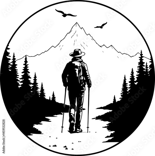 Solo Hiker in the Mountains – Wilderness Adventure Artwork