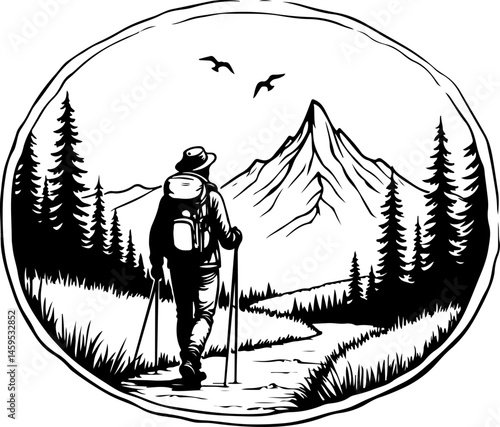 Solo Hiker in the Mountains – Wilderness Adventure Artwork