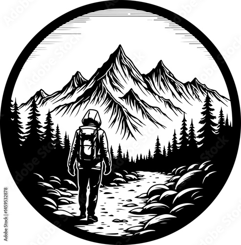 Solo Hiker in the Mountains – Wilderness Adventure Artwork