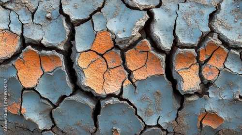 Arid landscape cracks and orange subsoil exposure
