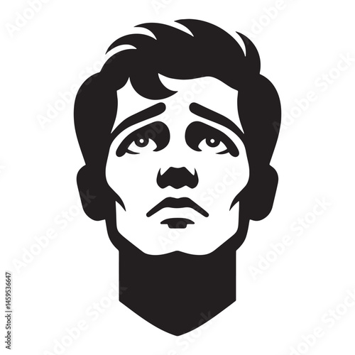 Desperate Begging Face silhouette, striking vulnerability – Begging Face illustration – Minimalist Begging Face vector – Begging Silhouette

