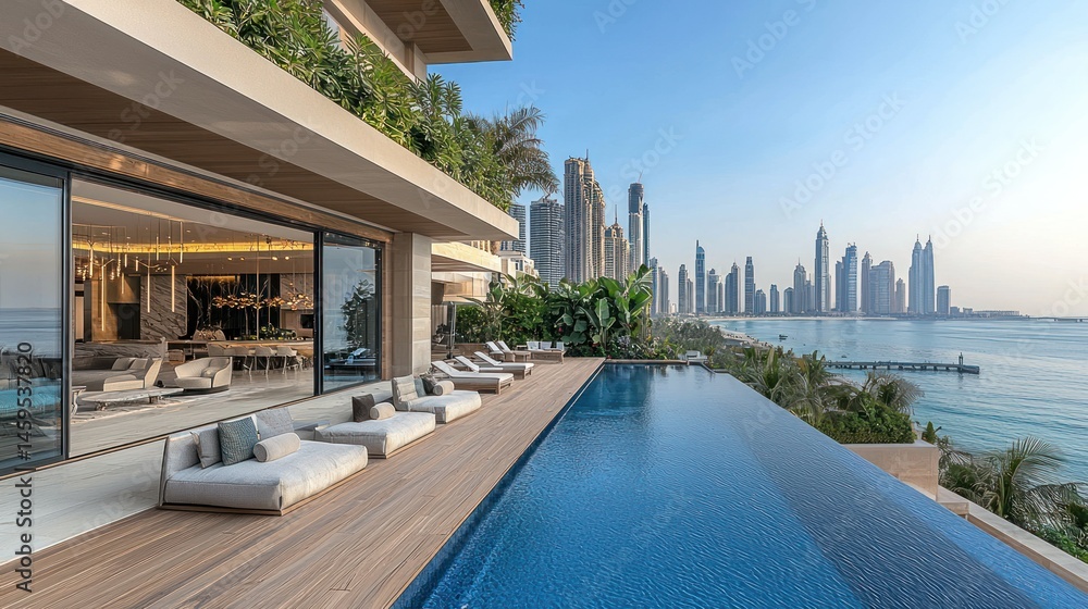 Obraz premium Luxurious penthouse with infinity pool overlooking cityscape