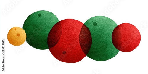 Watercolor abstract circles in vibrant green red and orange showcasing a playful interplay of color and form emphasizing artistic expression and creativity in visual design