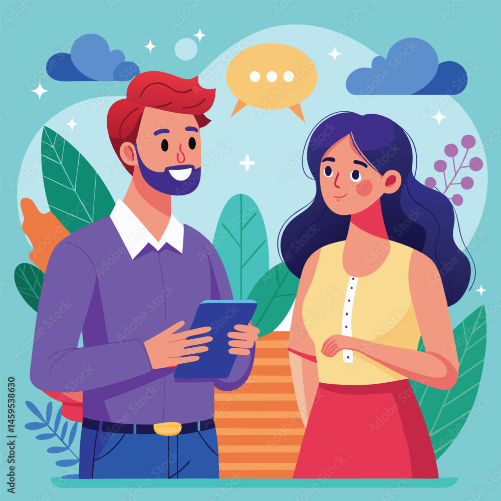 Flat Vector of Man and Woman Having Friendly Conversation Flat Vector of Man and Woman Having Friendly Conversation