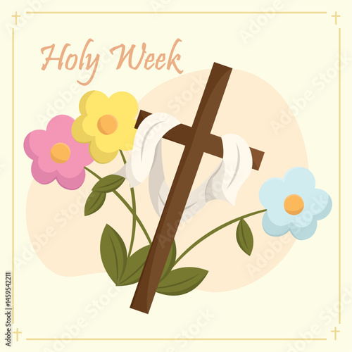 Cross with flowers. Vector
