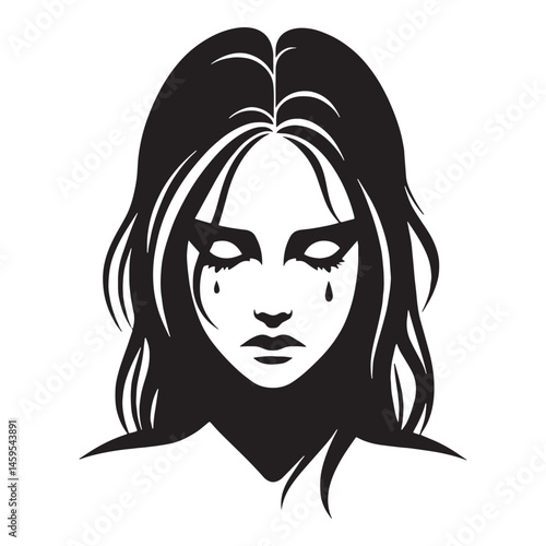 Powerful Crying Face silhouette with tears running down – Crying Face illustration – Minimalist Crying Face vector – Crying Silhouette


