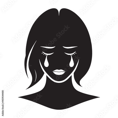 Crying Face silhouette with sorrowful expression – Crying Face illustration – Minimalist Crying Face vector – Crying Silhouette

