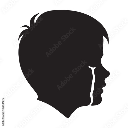 Intense Crying Face silhouette with tears of sorrow – Crying Face illustration – Minimalist Crying Face vector – Crying Silhouette

