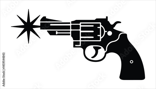 Revolver Gun Icon: Silhouette of Handgun with Firing Bullet