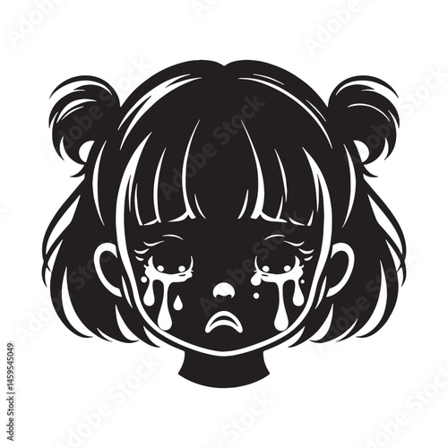 Tear-streaked Crying Face silhouette, vulnerable and real – Crying Face illustration – Minimalist Crying Face vector – Crying Silhouette

