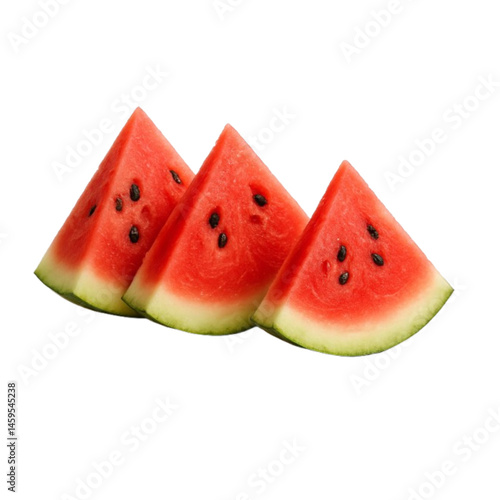 Fresh watermelon slices with vibrant colors and a juicy texture on a white background