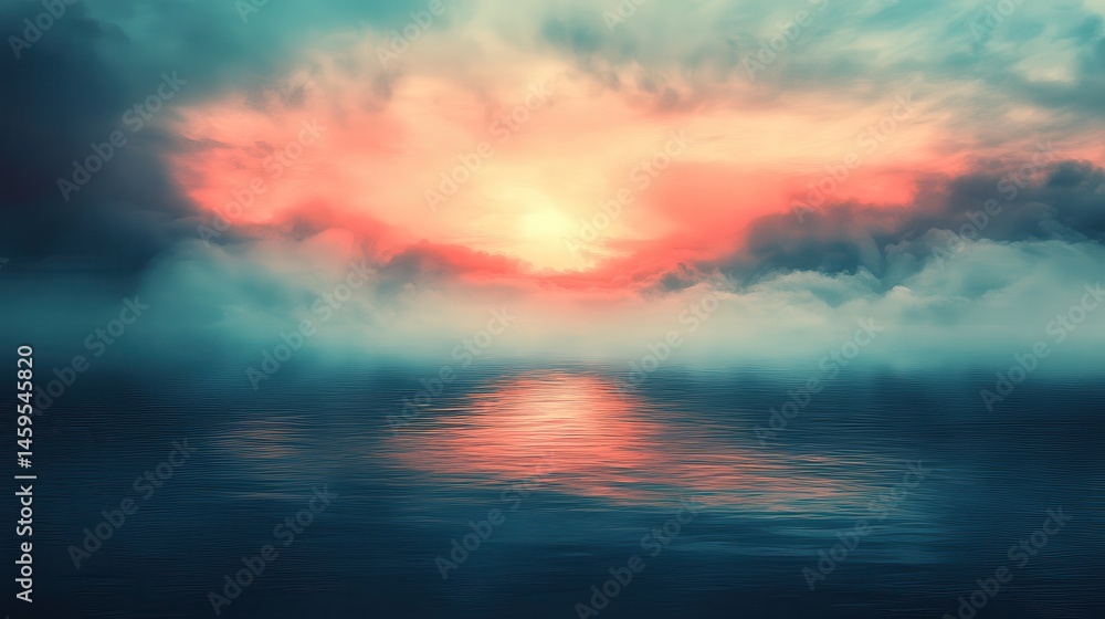 Obraz premium Dramatic sunset over a misty sea