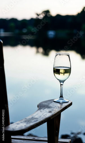 White Wine Adirondack Chair Calm Lake Peaceful Relaxing Together
