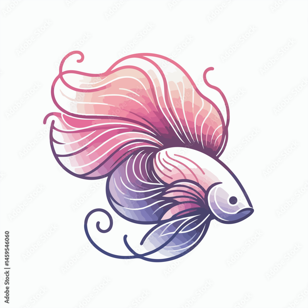 Naklejka premium Pastel Betta Fish with Flowing Fins in Soft Gradient Style
