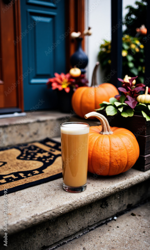 Cider Glass Pumpkins Gourds Porch Step Autumn Decor Harvest Season