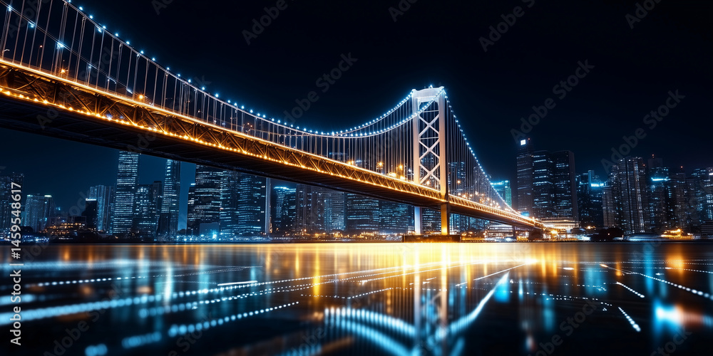 Obraz premium Enhancing blockchain security against cyberattacks a night view of the urban bridge infrastructure
