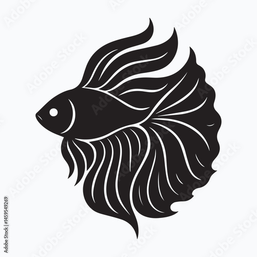 Black and White Betta Fish Line Art Illustrations