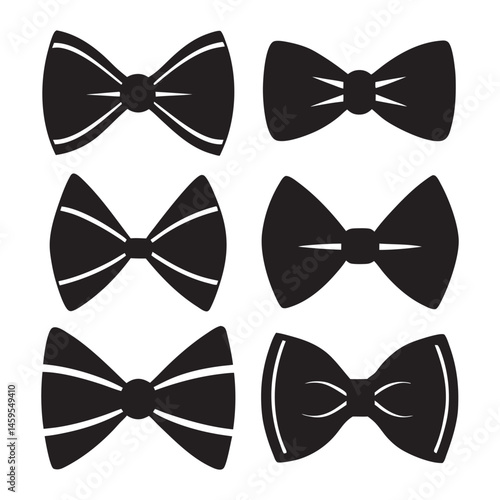 Set of bow tie silhouette vector illustration on white background.