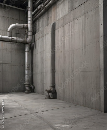 Rough grey concrete wall, industrial pipes, metallic machinery  Factory setting , pipes, urban background