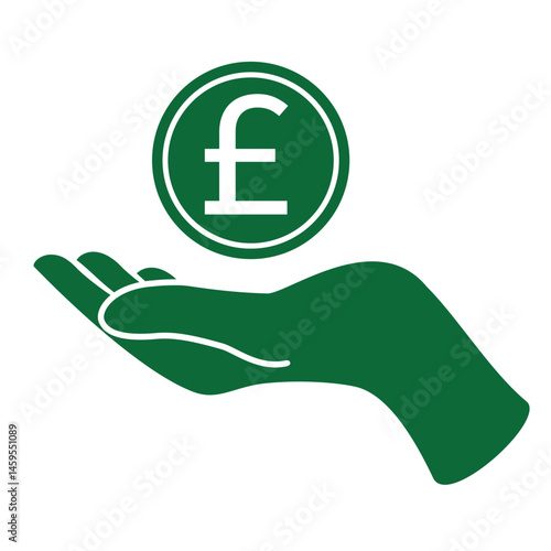 Hand hold pound penny coin. Saving vector icon