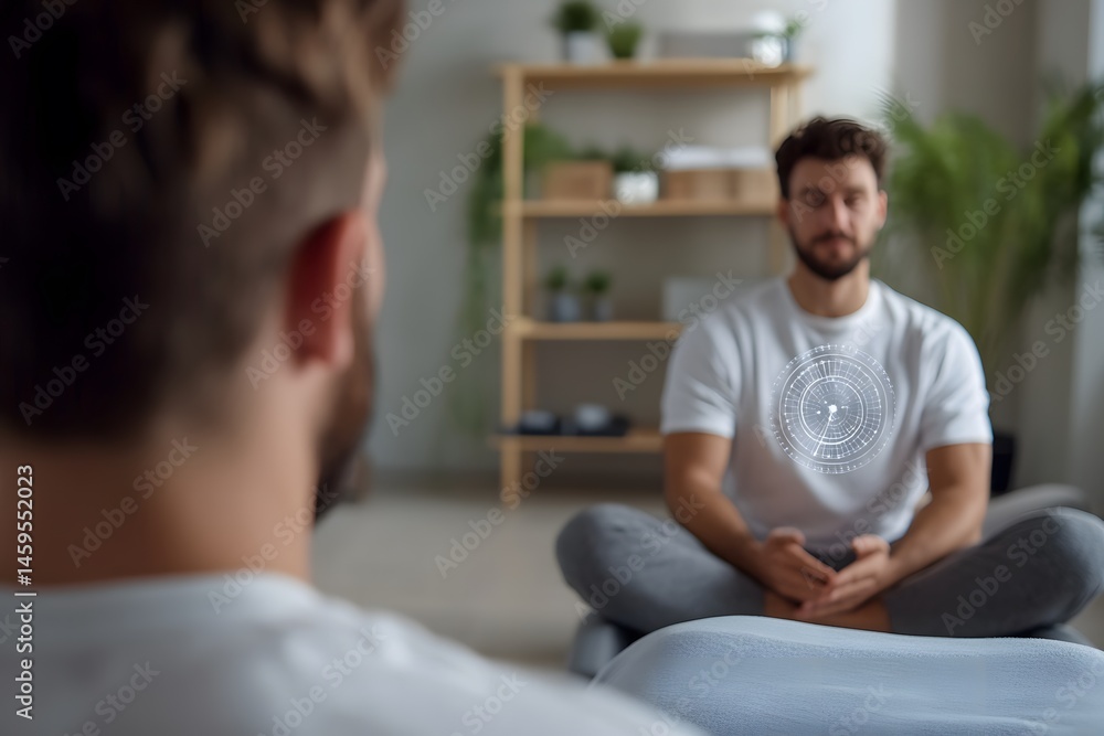 Fototapeta premium male therapist explaining meridian chart to client holistic studio background