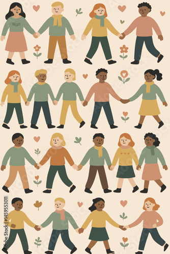 A lovely group of people are joyfully holding hands in a circle