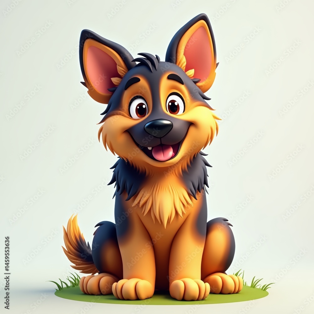 Obraz premium Cartoon dog with yellow fur, sitting on a green patch of grass