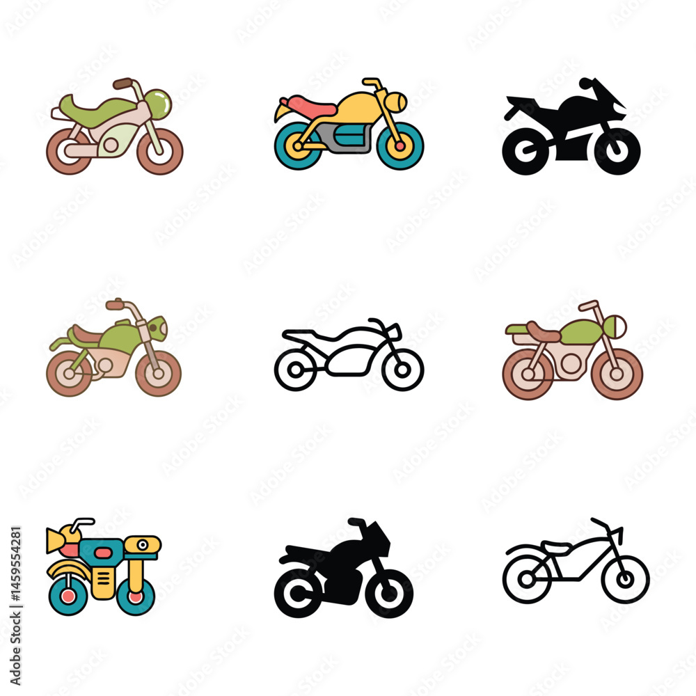 Naklejka premium Set of motorbike icon vector illustration on white background.