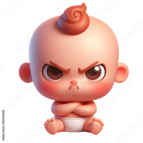 Cute 3d angry baby character isolated on white background