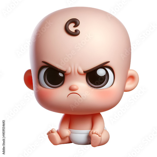 Cute 3d angry baby character isolated on white background