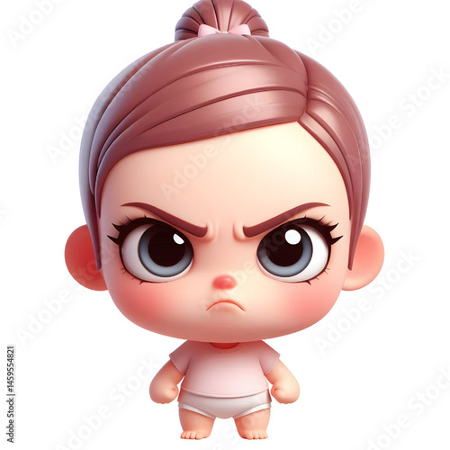 Cute 3d angry baby character isolated on white background