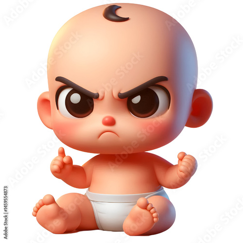 Cute 3d angry baby character isolated on white background