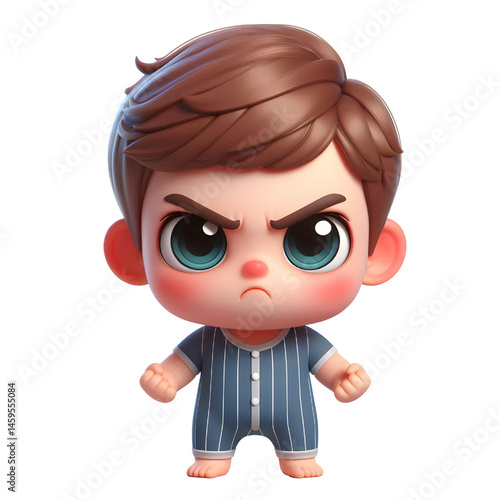 Cute 3d angry baby character isolated on white background