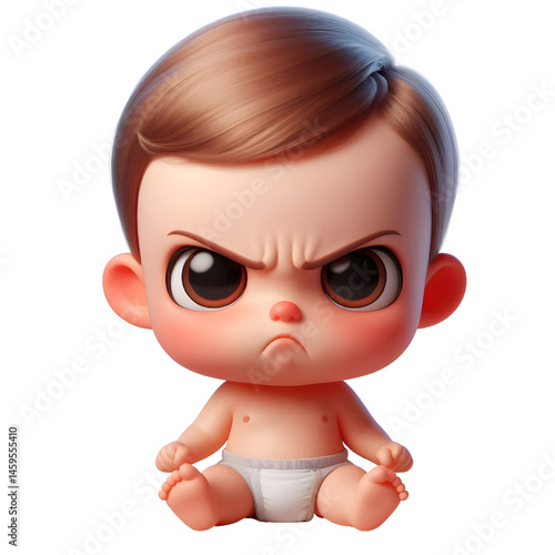 Cute 3d angry baby character isolated on white background