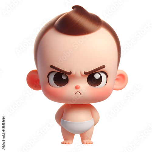 Cute 3d angry baby character isolated on white background