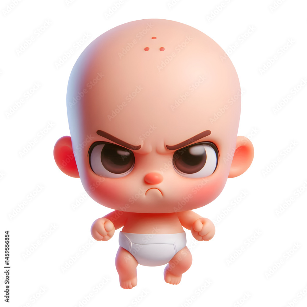 Cute 3d angry baby character isolated on white background Cute 3d angry baby character isolated on white background