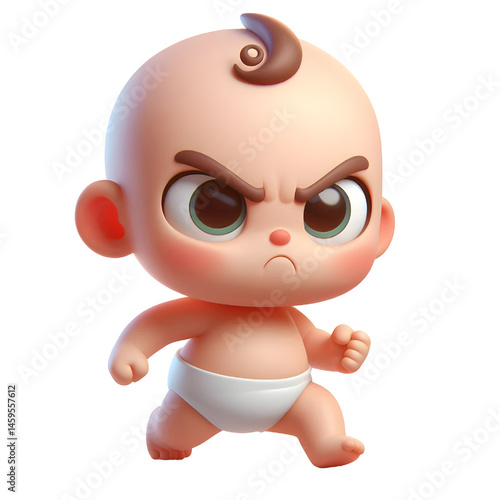 Cute 3d angry baby character isolated on white background