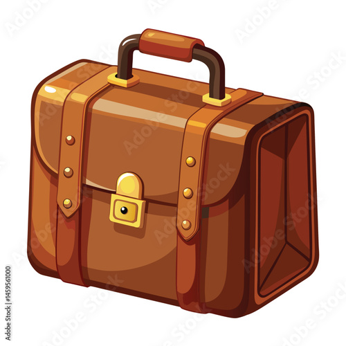 Stylish Brown Leather Briefcase – Flat Vector Business Accessory