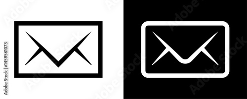 Minimalist envelope or mail icon in black and white. modern envelope symbol. UI/UX design, email app interfaces, notification icons. Vector illustration concept.