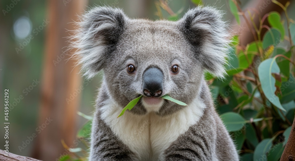 Fototapeta premium Adorable Koala munching eucalyptus leaves a heartwarming Australian wildlife moment