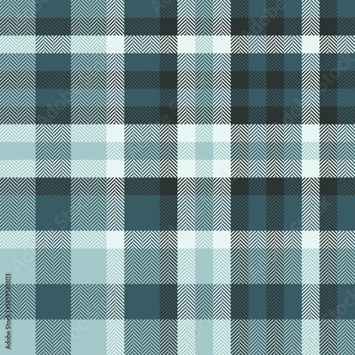 Elegant teal and white herringbone plaid pattern.  Perfect for textile design, fashion, or website backgrounds.  Subtle texture adds depth and sophistication.