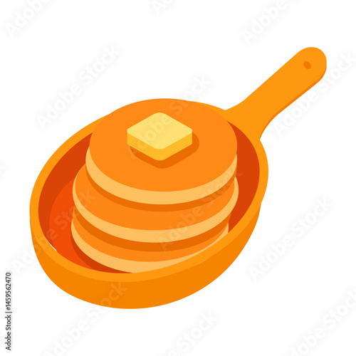 
Illustration of pancakes in a frying pan on a white background