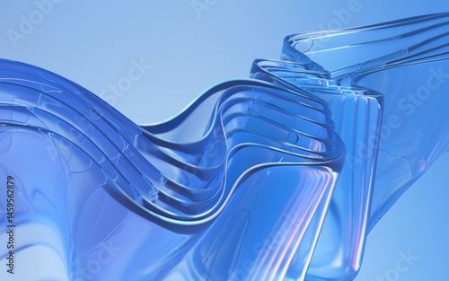 Abstract glass wavy shapes 3d render.