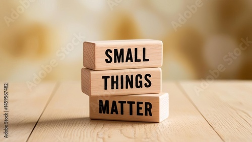Three wooden blocks stacked on a table display the phrase 