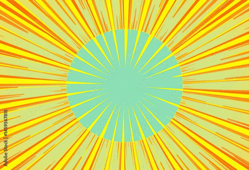 Fototapeta premium Vibrant yellow & orange sunburst, retro comic radial lines , bright, vibrant
